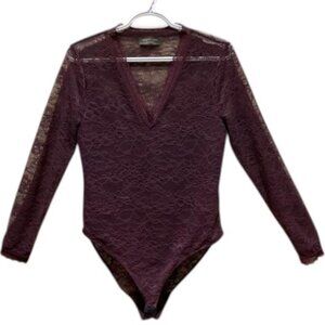 Rosemunde burgundy V-neck long sleeve one piece lace bodysuit size L
